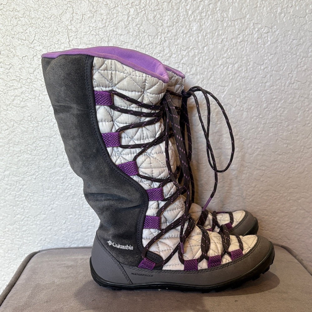 COLUMBIA GIRLS GRAY & PURPLE WATERPROOF BY1335-019 WINTER BOOTS BIG KIDS SIZE 1